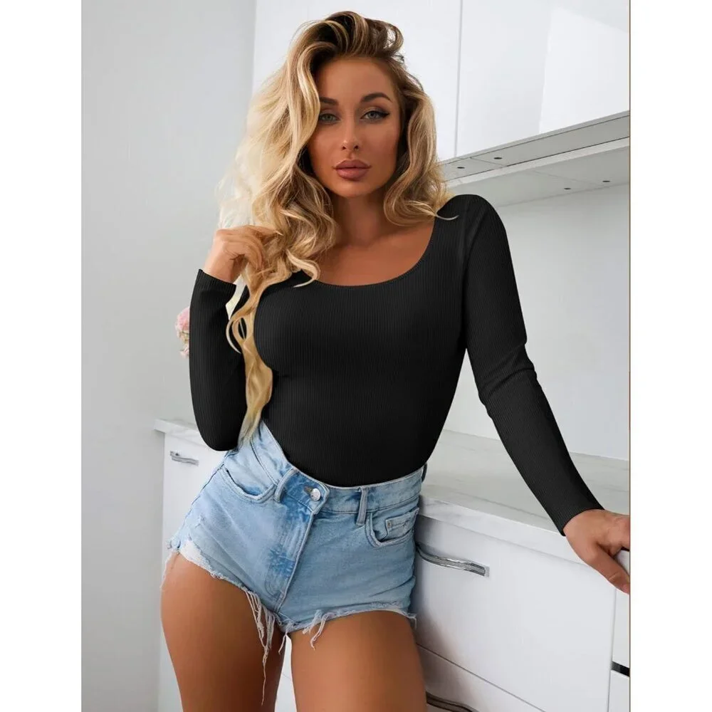 3 Pack Women's Long Sleeve Ribbed Thermal Tops Slim Fit Basic Undershirts